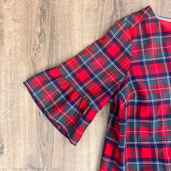 Vineyard Vines Greenwich Red Plaid Ruffle Sleeve Shift Dress Sz 18 - Picture 2 of 14